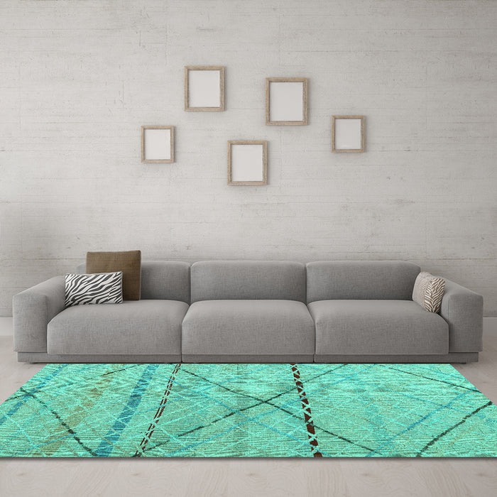 Machine Washable Abstract Turquoise Modern Area Rugs in a Living Room,, wshabs5082turq