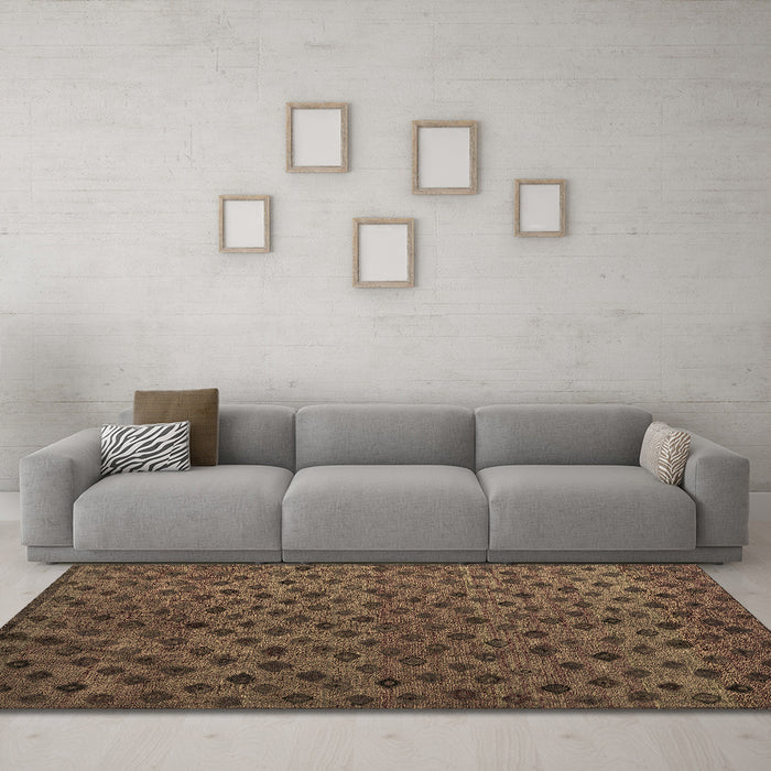 Machine Washable Abstract Brown Modern Rug in a Living Room,, wshabs5083brn