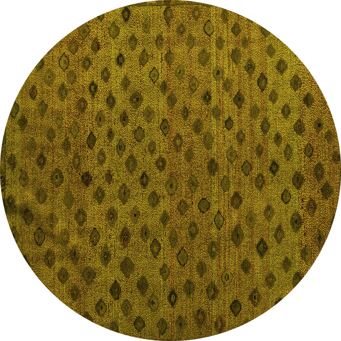 Round Machine Washable Abstract Yellow Modern Rug, wshabs5083yw