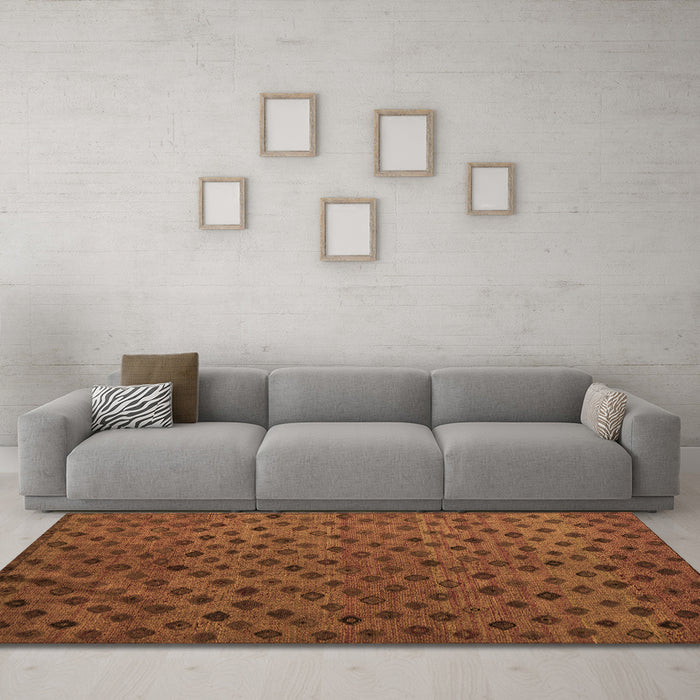 Machine Washable Abstract Orange Modern Area Rugs in a Living Room, wshabs5083org