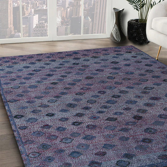 Abstract Slate Blue Grey Modern Rug in Family Room, abs5083