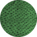 Round Machine Washable Abstract Emerald Green Modern Area Rugs, wshabs5083emgrn