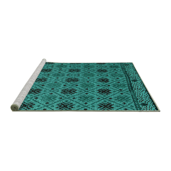 Sideview of Machine Washable Abstract Turquoise Modern Area Rugs, wshabs5084turq
