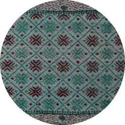 Round Abstract Gunmetal Green Modern Rug, abs5084