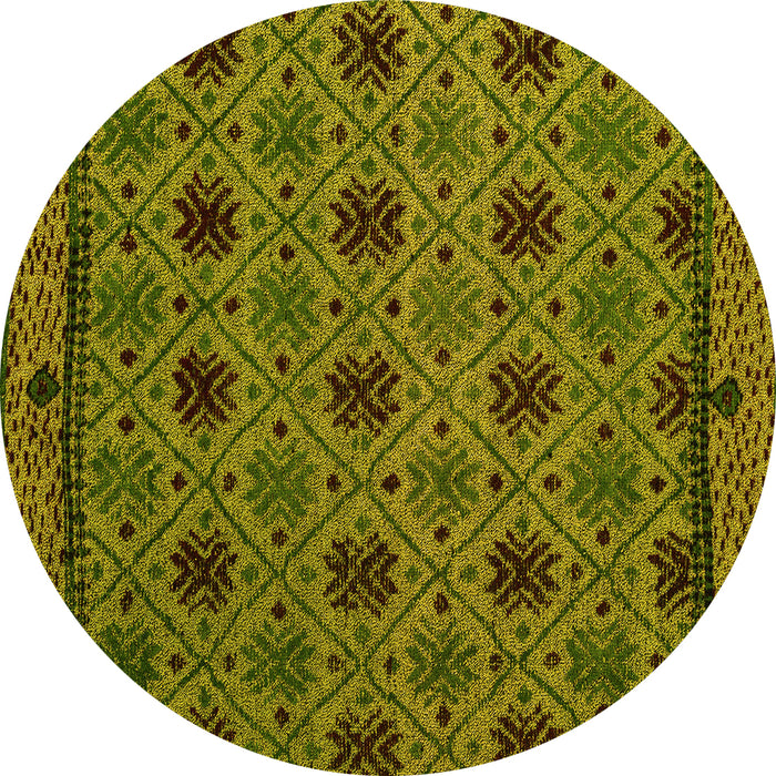 Round Abstract Yellow Modern Rug, abs5084yw