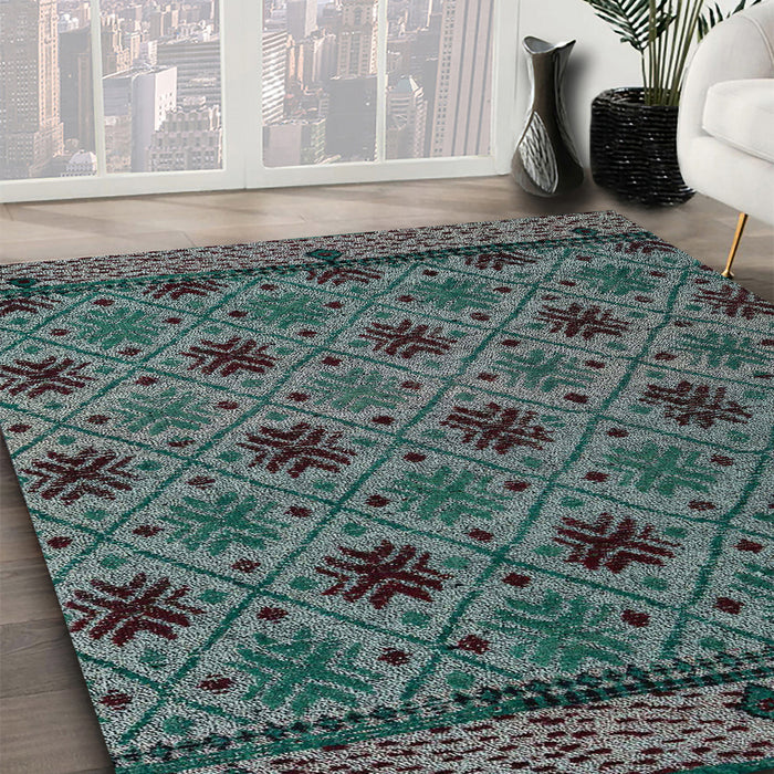Abstract Gunmetal Green Modern Rug in Family Room, abs5084