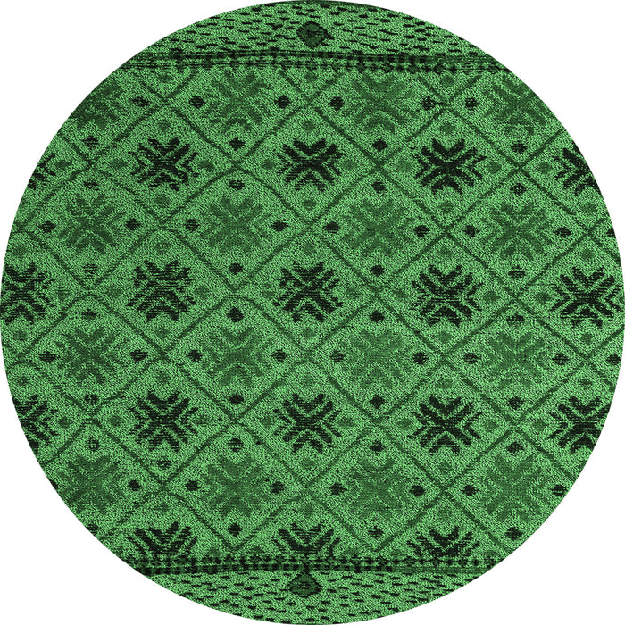 Round Machine Washable Abstract Emerald Green Modern Area Rugs, wshabs5084emgrn