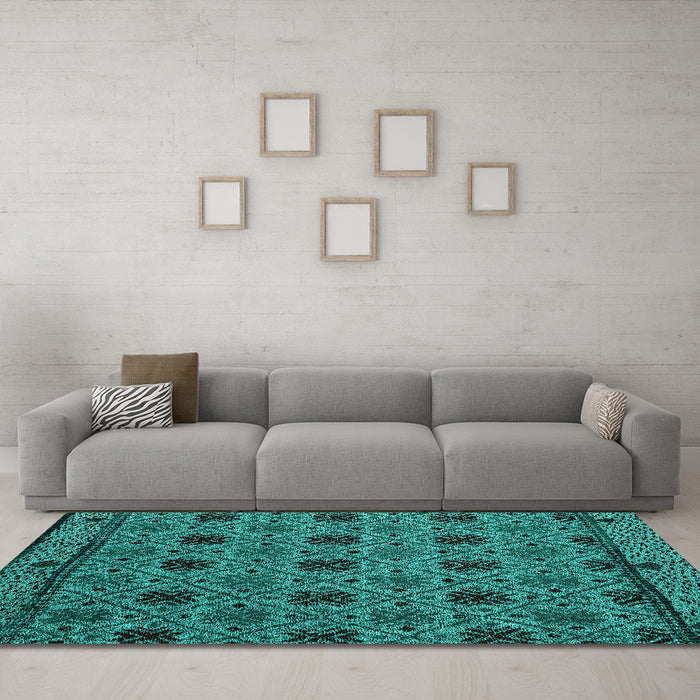 Machine Washable Abstract Turquoise Modern Area Rugs in a Living Room,, wshabs5084turq