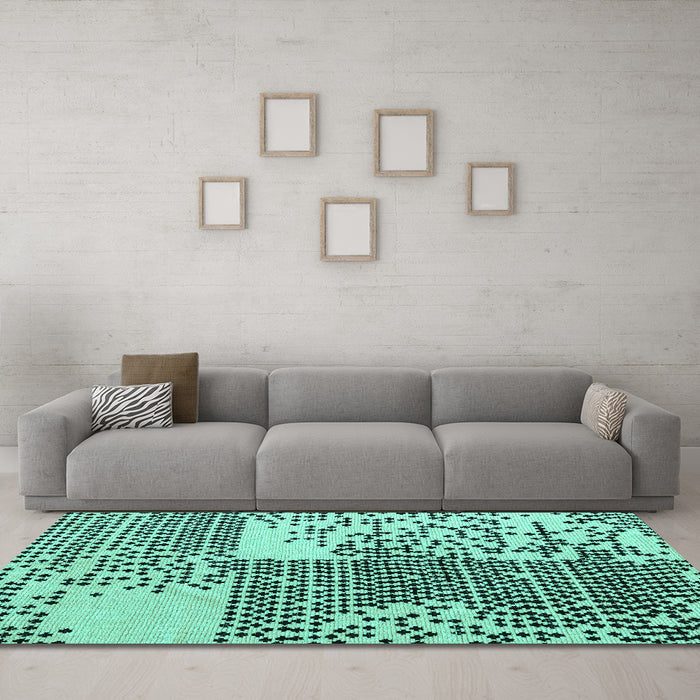 Machine Washable Abstract Turquoise Modern Area Rugs in a Living Room,, wshabs5085turq