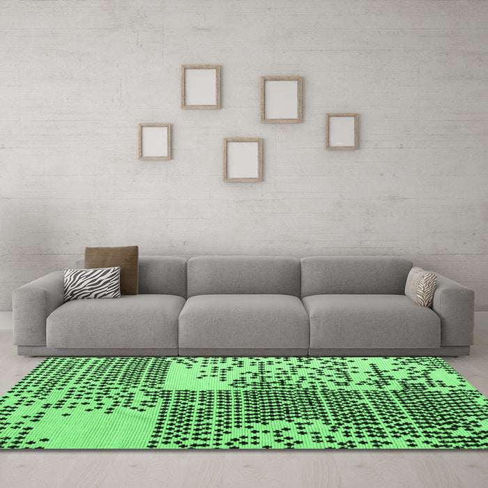 Machine Washable Abstract Emerald Green Modern Area Rugs in a Living Room,, wshabs5085emgrn