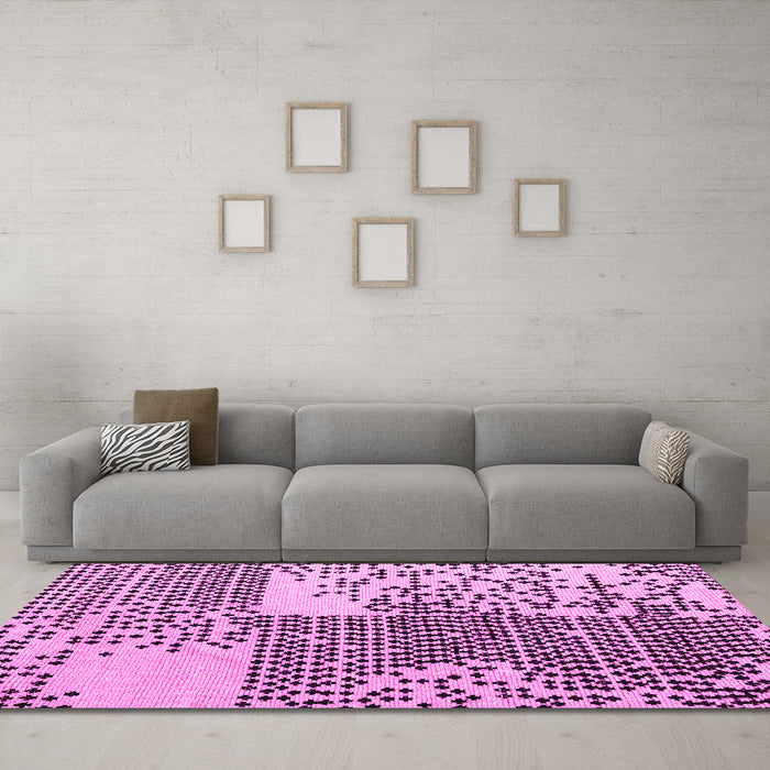 Machine Washable Abstract Pink Modern Rug in a Living Room, wshabs5085pnk