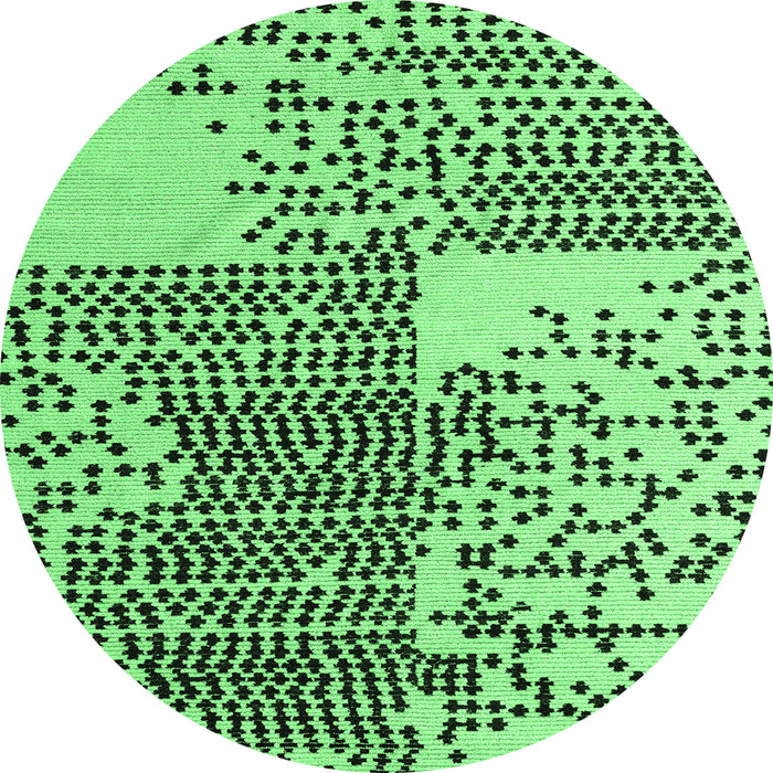 Round Machine Washable Abstract Emerald Green Modern Area Rugs, wshabs5085emgrn