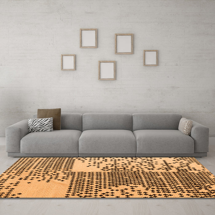 Machine Washable Abstract Orange Modern Area Rugs in a Living Room, wshabs5085org