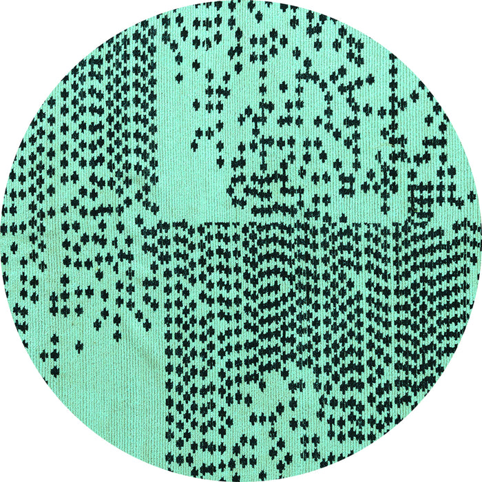 Round Machine Washable Abstract Turquoise Modern Area Rugs, wshabs5085turq