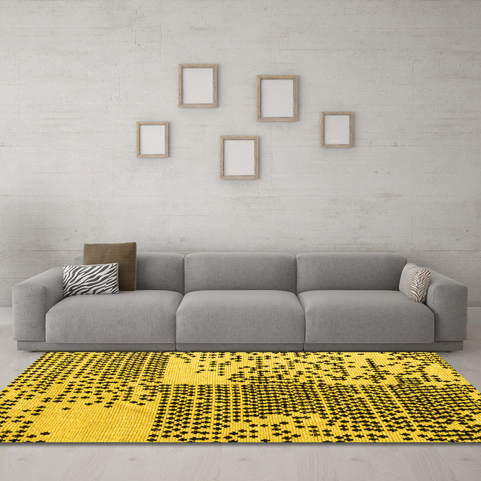 Machine Washable Abstract Yellow Modern Rug in a Living Room, wshabs5085yw