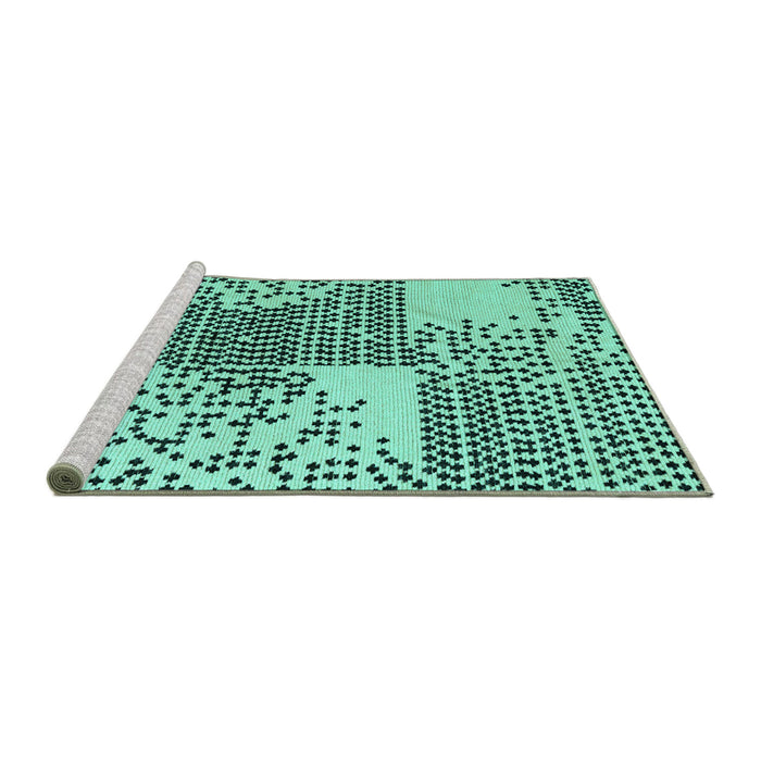 Sideview of Machine Washable Abstract Turquoise Modern Area Rugs, wshabs5085turq