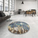 Round Abstract Dark Gray Modern Rug in a Office, abs5086