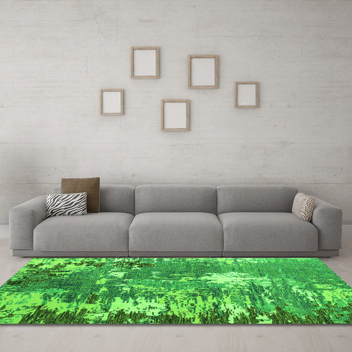 Machine Washable Abstract Green Modern Area Rugs in a Living Room,, wshabs5086grn
