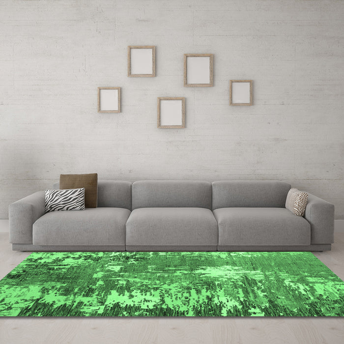 Machine Washable Abstract Emerald Green Modern Area Rugs in a Living Room,, wshabs5086emgrn