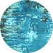 Round Abstract Light Blue Modern Rug, abs5086lblu