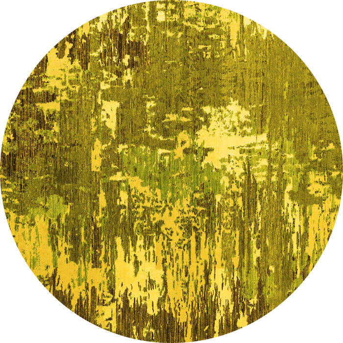 Round Machine Washable Abstract Yellow Modern Rug, wshabs5086yw
