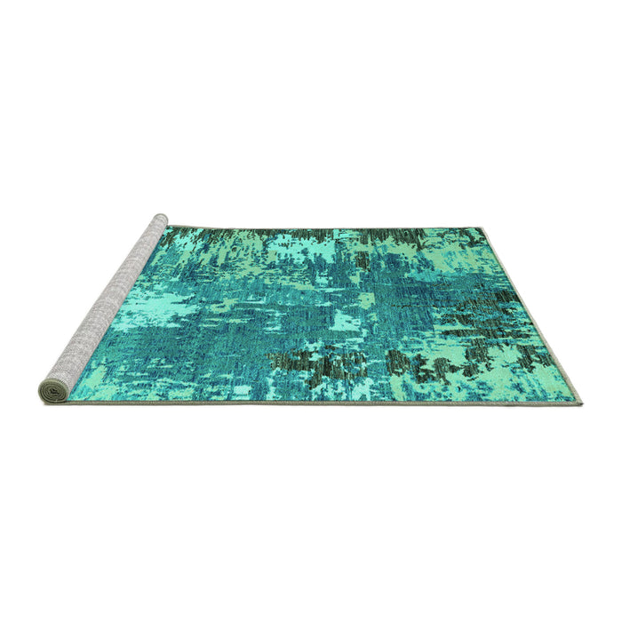 Sideview of Machine Washable Abstract Turquoise Modern Area Rugs, wshabs5086turq