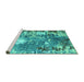 Sideview of Machine Washable Abstract Turquoise Modern Area Rugs, wshabs5086turq