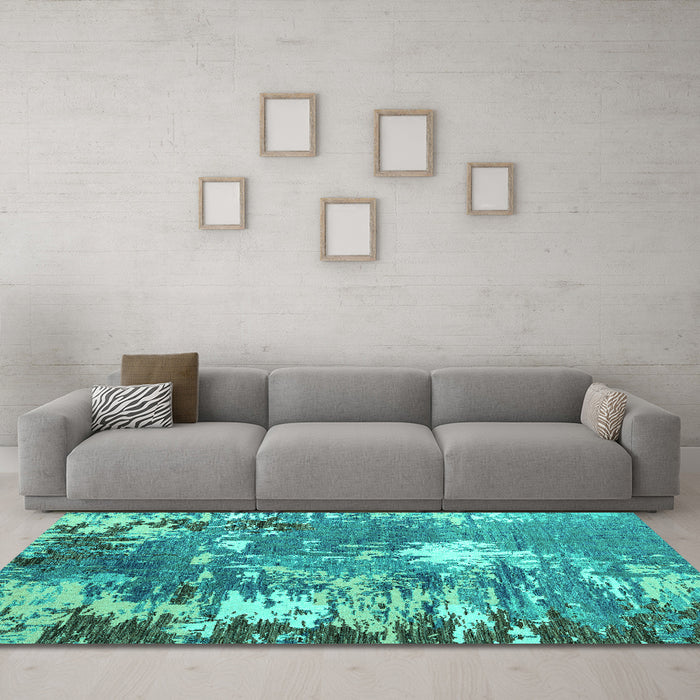 Machine Washable Abstract Turquoise Modern Area Rugs in a Living Room,, wshabs5086turq
