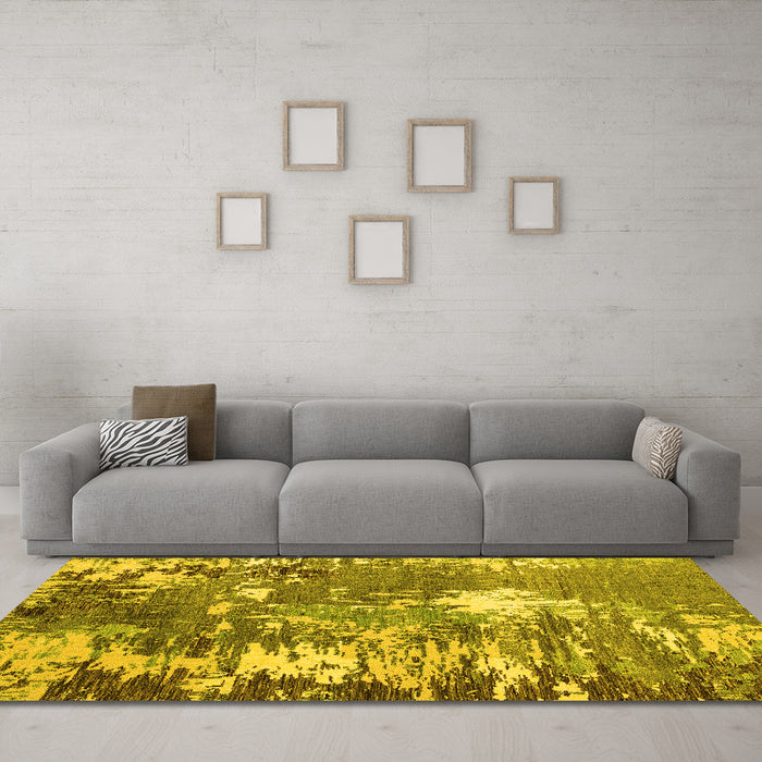 Machine Washable Abstract Yellow Modern Rug in a Living Room, wshabs5086yw