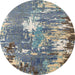 Round Abstract Dark Gray Modern Rug, abs5086