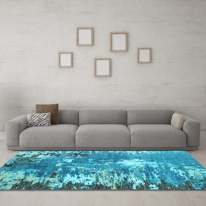 Machine Washable Abstract Light Blue Modern Rug in a Living Room, wshabs5086lblu