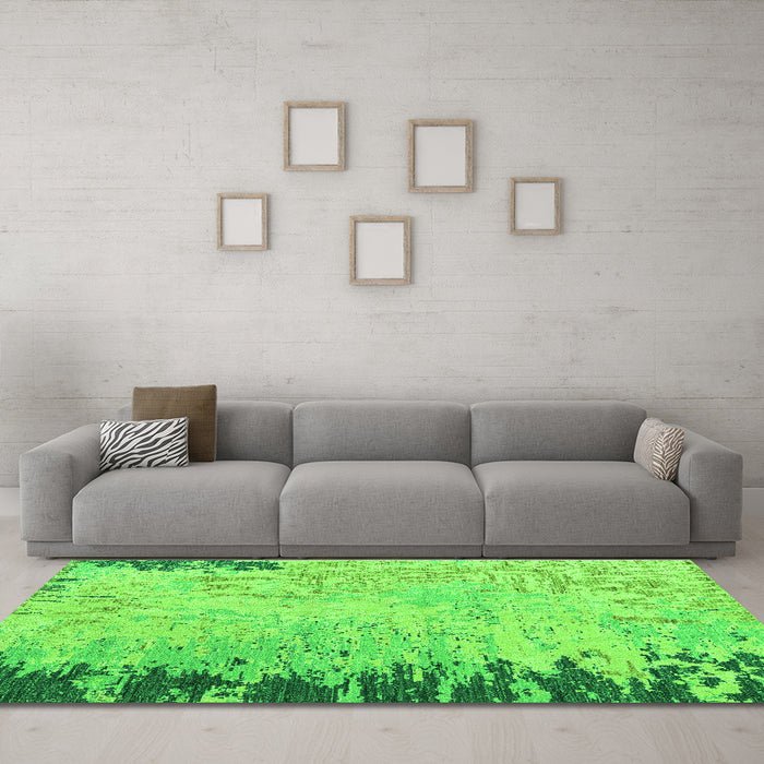 Machine Washable Abstract Green Modern Area Rugs in a Living Room,, wshabs5087grn