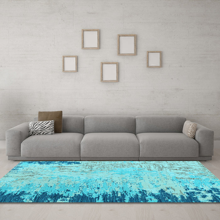 Machine Washable Abstract Light Blue Modern Rug in a Living Room, wshabs5087lblu