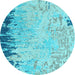 Round Abstract Light Blue Modern Rug, abs5087lblu