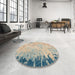 Round Machine Washable Abstract Brown Rug in a Office, wshabs5087