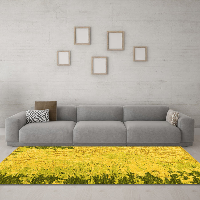 Machine Washable Abstract Yellow Modern Rug in a Living Room, wshabs5087yw