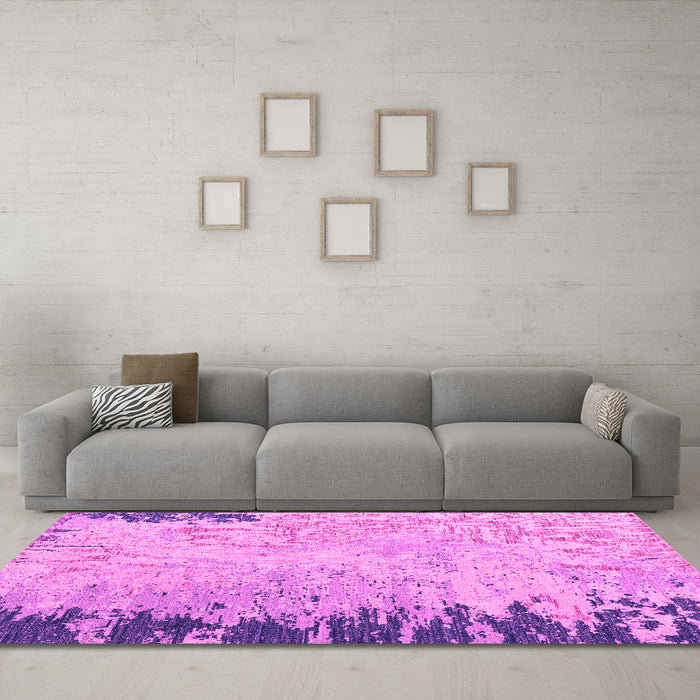 Machine Washable Abstract Pink Modern Rug in a Living Room, wshabs5087pnk