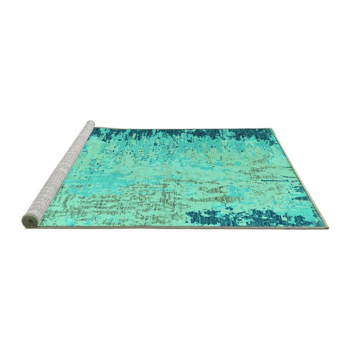 Sideview of Machine Washable Abstract Turquoise Modern Area Rugs, wshabs5087turq