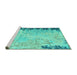 Sideview of Machine Washable Abstract Turquoise Modern Area Rugs, wshabs5087turq