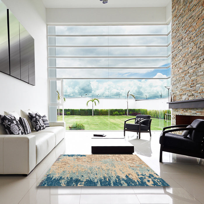 Square Machine Washable Abstract Brown Rug in a Living Room, wshabs5087