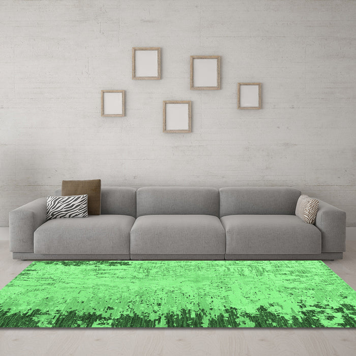 Machine Washable Abstract Emerald Green Modern Area Rugs in a Living Room,, wshabs5087emgrn