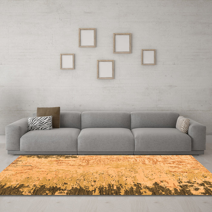 Machine Washable Abstract Orange Modern Area Rugs in a Living Room, wshabs5087org