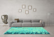 Machine Washable Abstract Turquoise Modern Area Rugs in a Living Room,, wshabs5087turq