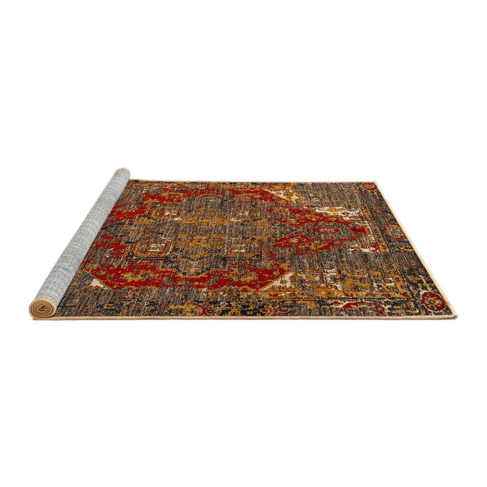 Sideview of Machine Washable Abstract Saffron Red Rug, wshabs5088