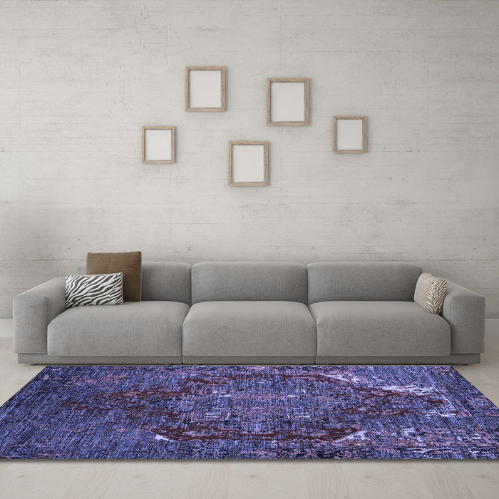 Machine Washable Persian Blue Traditional Rug in a Living Room, wshabs5088blu