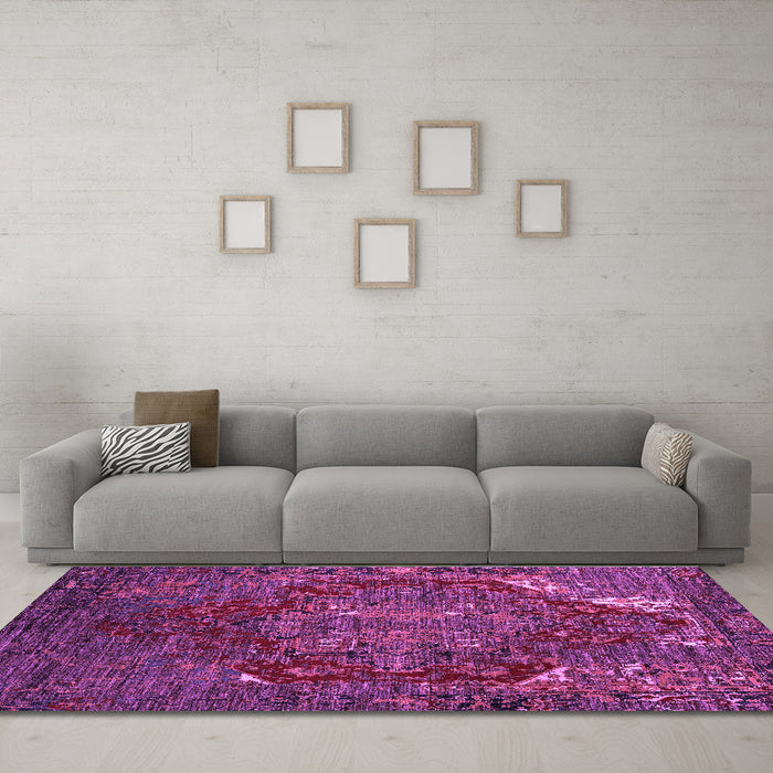 Machine Washable Persian Purple Traditional Area Rugs in a Living Room, wshabs5088pur