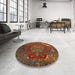 Round Machine Washable Abstract Saffron Red Rug in a Office, wshabs5088