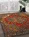 Abstract Saffron Red Persian Rug in Family Room, abs5088