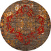 Round Machine Washable Abstract Saffron Red Rug, wshabs5088