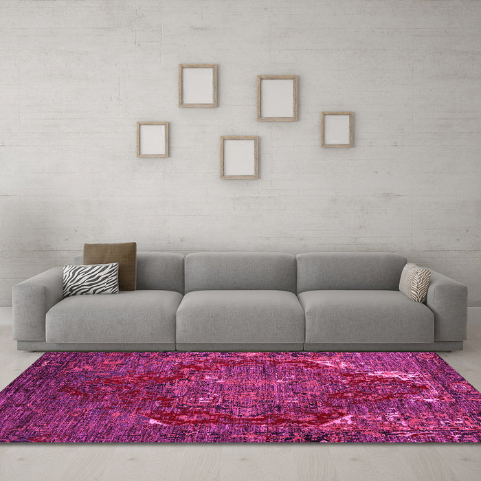 Machine Washable Persian Pink Traditional Rug in a Living Room, wshabs5088pnk